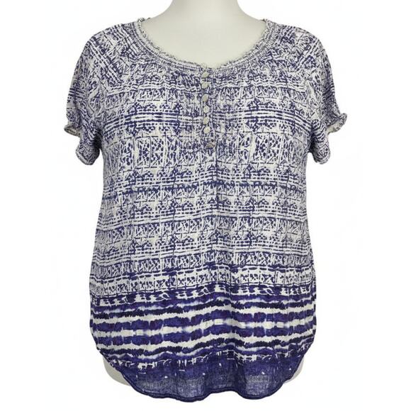 Faded Glory Womens Top XXL Short Sleeve Bohemian Artsy Hippie Prairie Boho - Picture 1 of 8